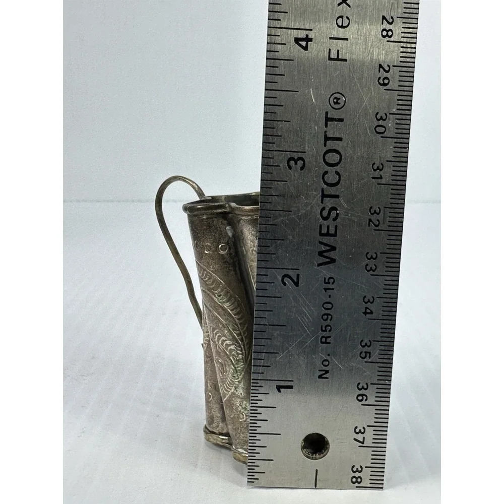 Vintage Handmade‎ Silver Tone Metal Scalloped Edge Carved Cup